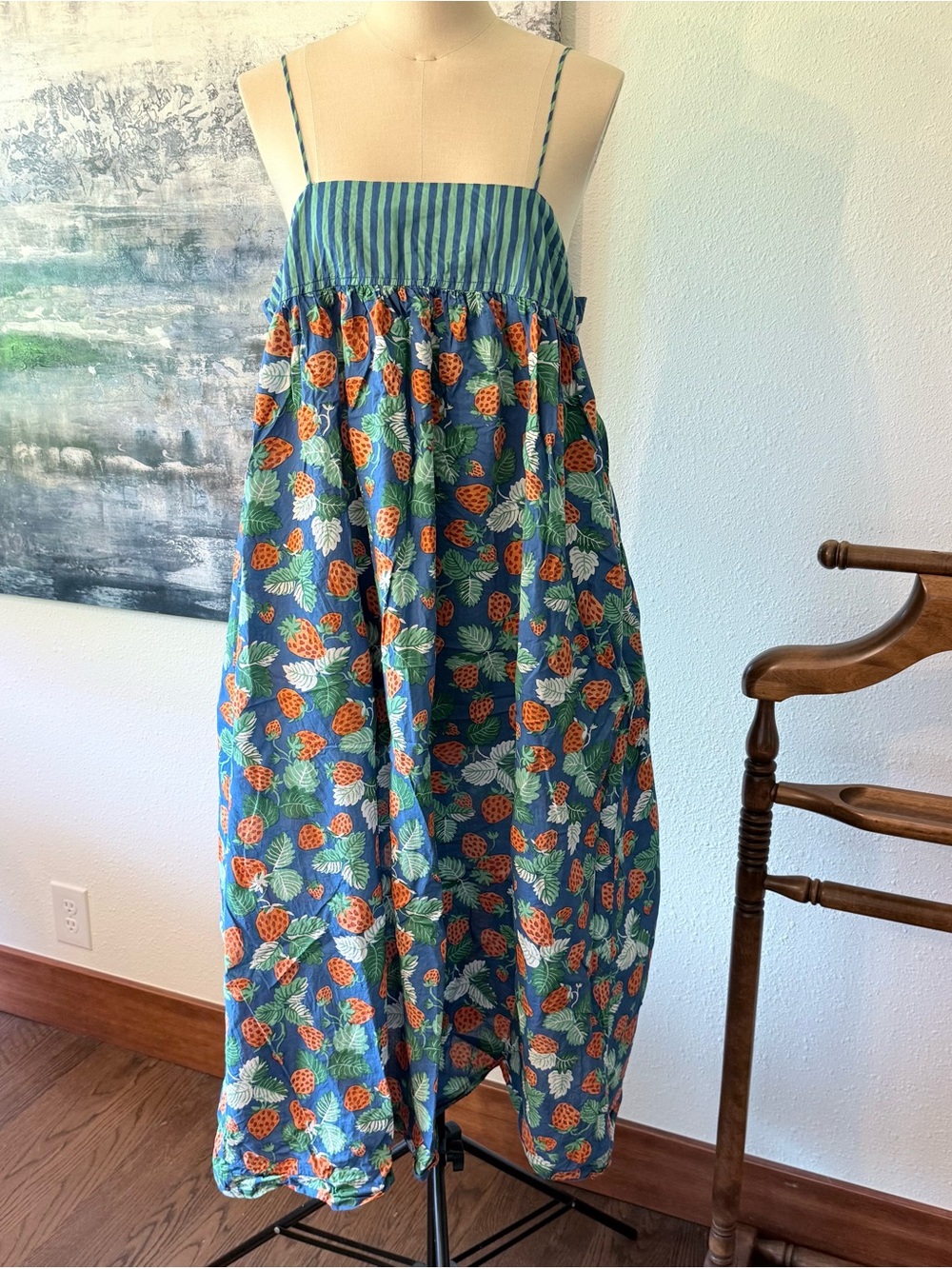Printfresh Daydream Nightgown strawberry fields print contrast stripes size M